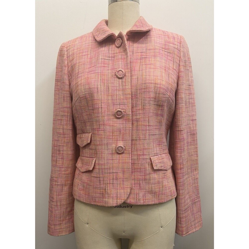 VTG 90s Y2K Ann Taylor Loft Pink Tweed Blazer Jacket Lined Size 8